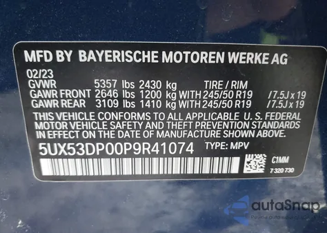 2023 BMW X3 xDrive30I from USA, damaged, VIN 5UX53DP00P9R41074